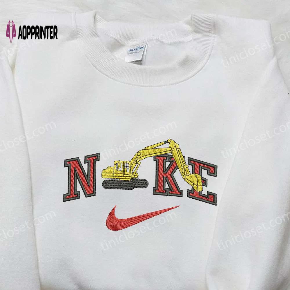 Excavator x nike embroidered shirt: custom transportation design Embroidered Shirt