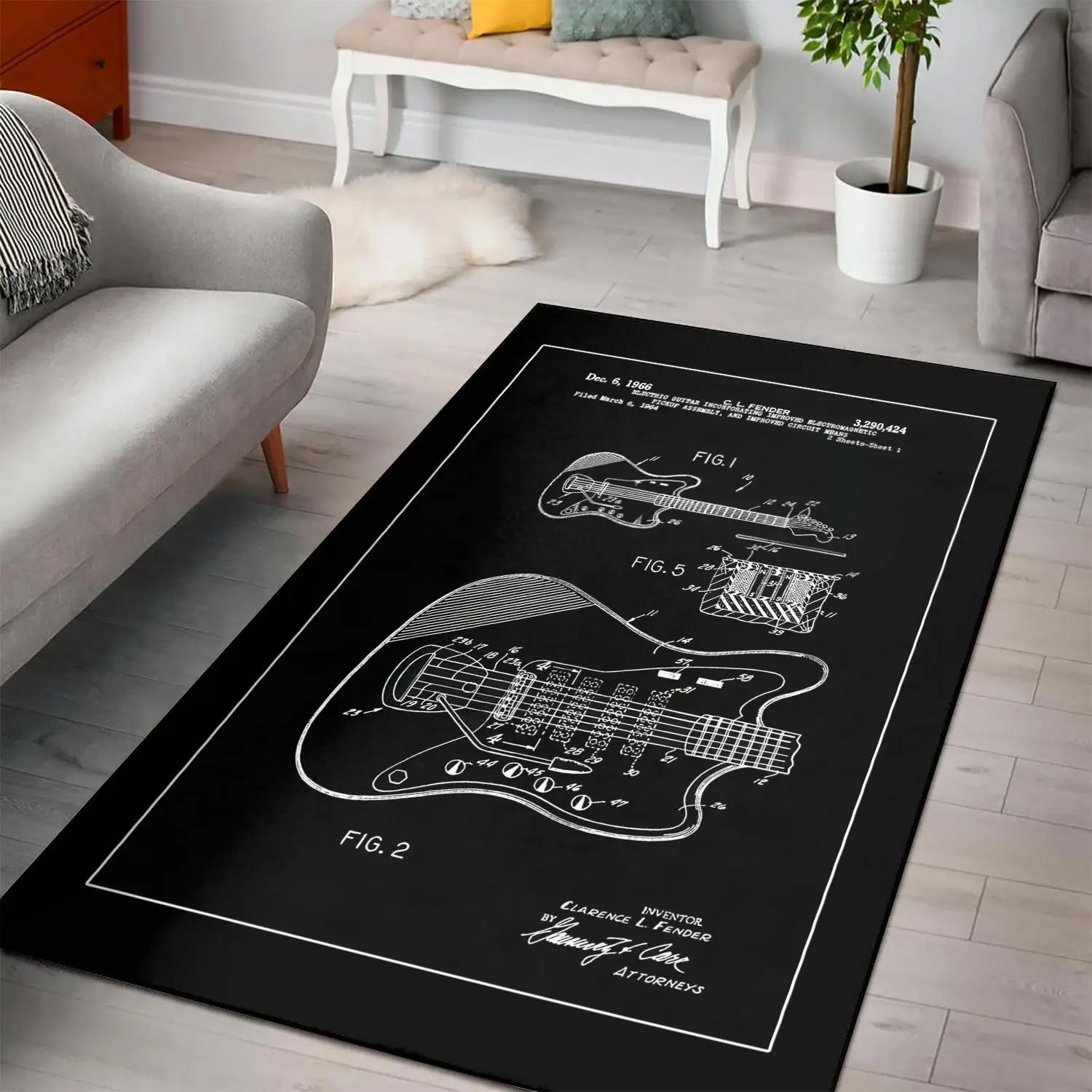 Fender guitar instrument area rug living room rug home decor gift for fans home decor Rectangle Rug