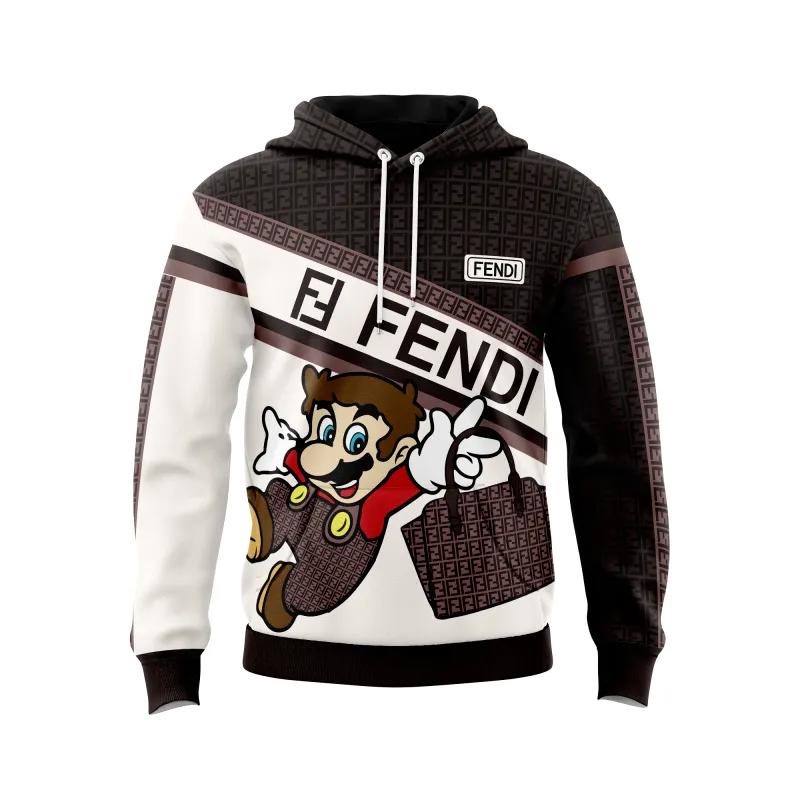 Fendi mario brown white unisex hoodie outfit for men women luxury brand clothing special gift Hoodie 3D
