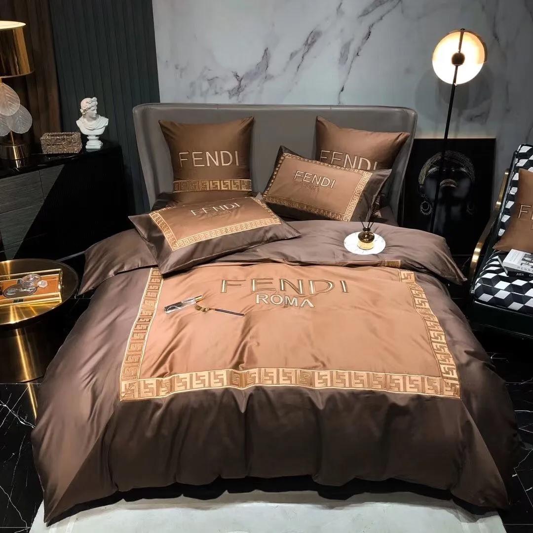Fendi roma brown luxury brand premium          Bedding Sets sheets duvet blankets bedspread bedroom idea bedclothes bed linen home decor covers