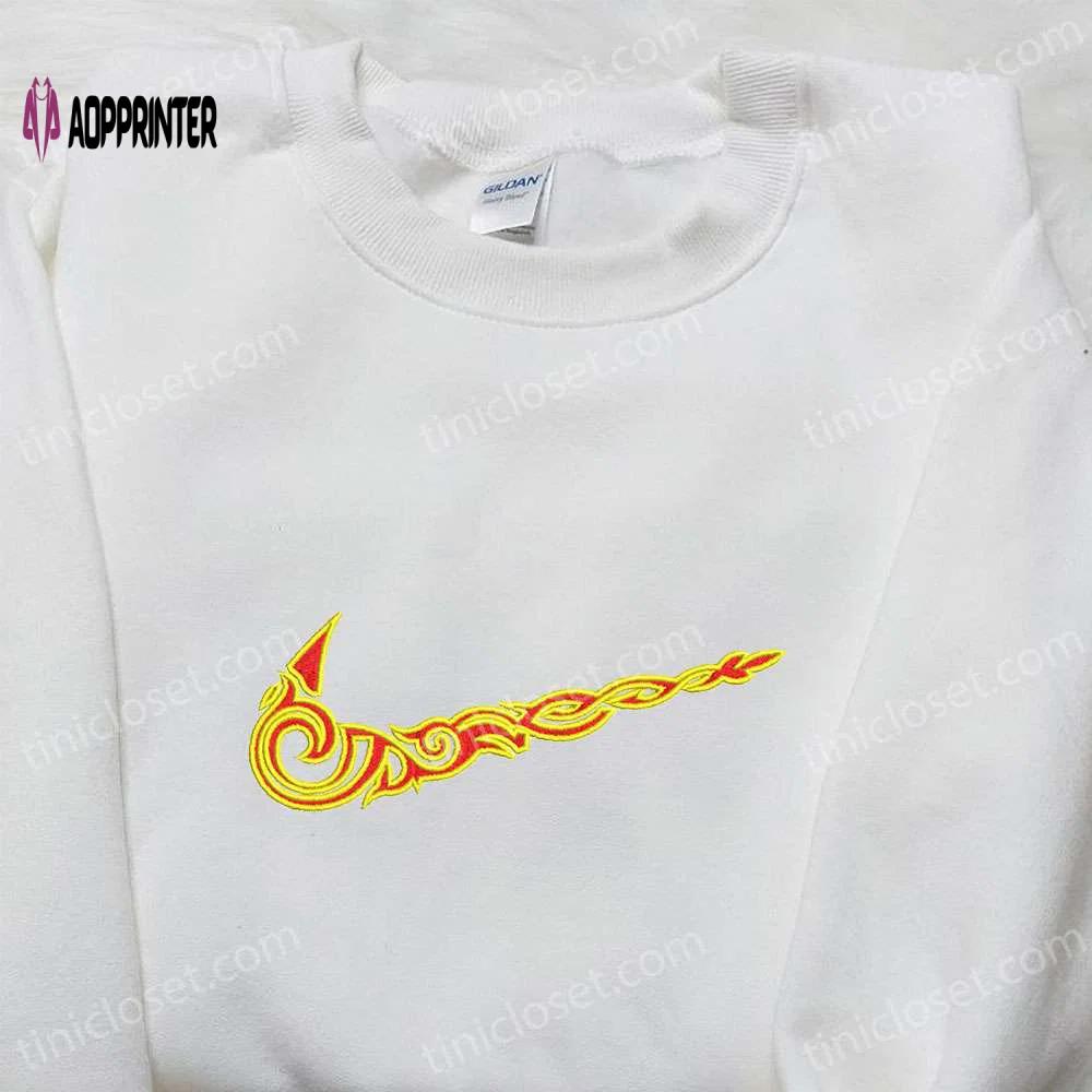 Flame x nike swoosh hoodie: nike inspired embroidered shirt best family gift Embroidered Shirt