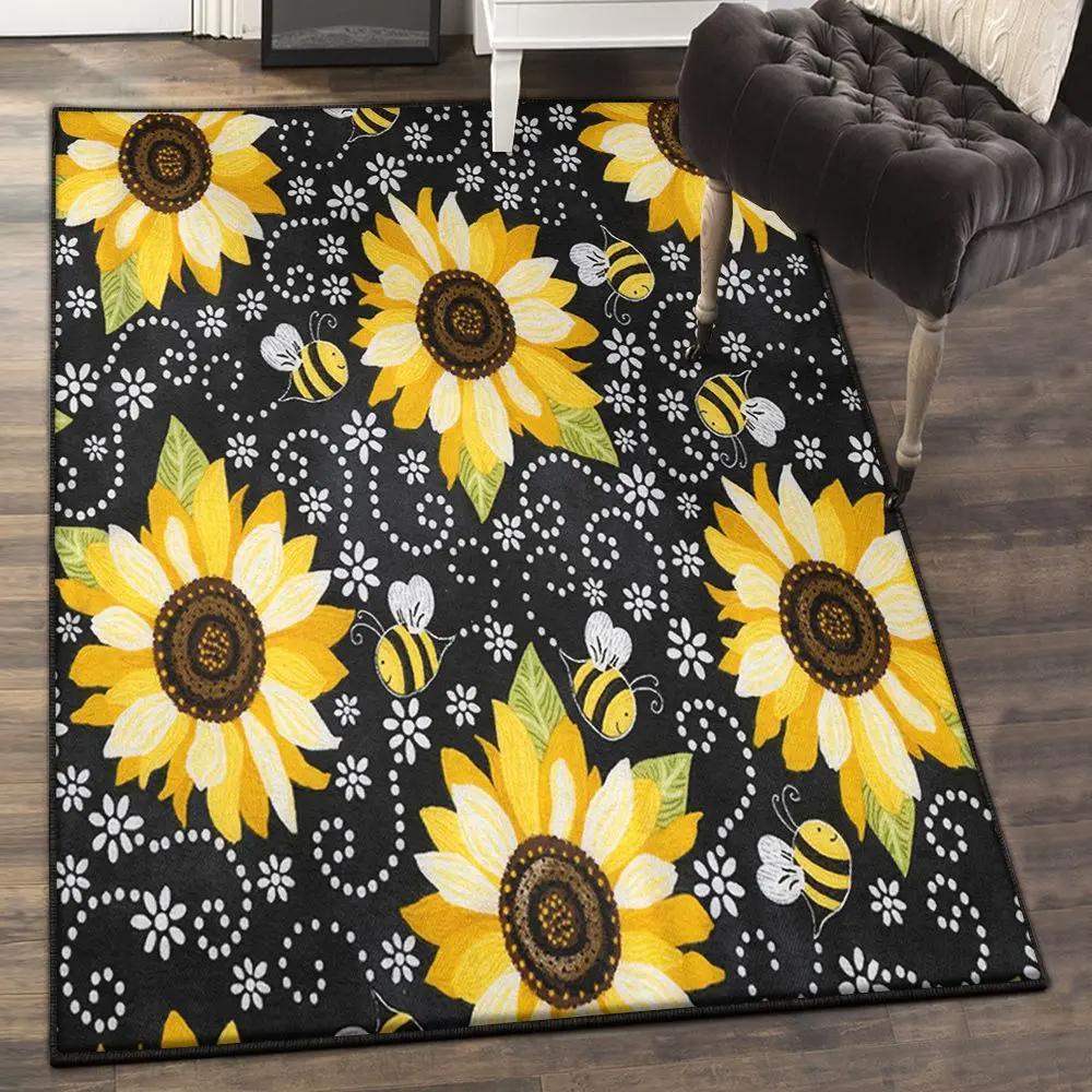 Flower bedroom rugs, bee and sunflower rug Rectangle Rug