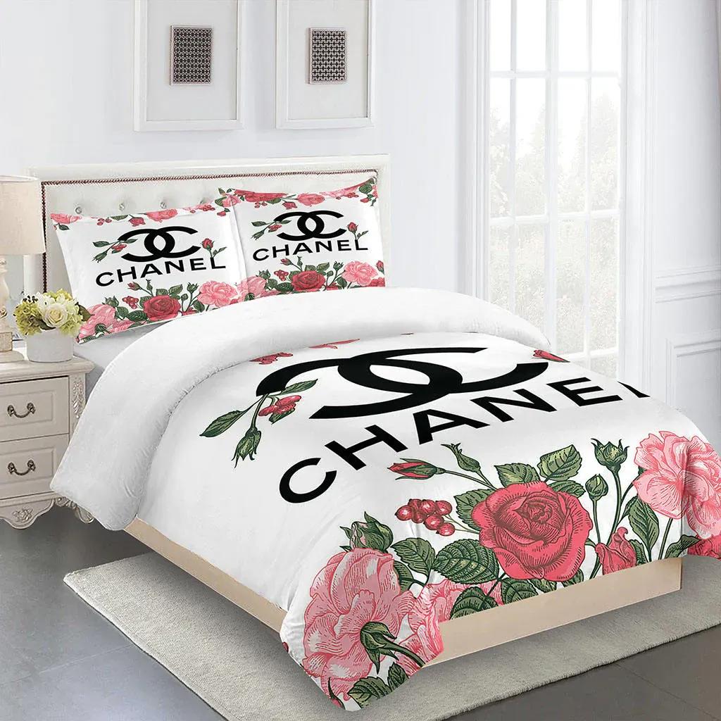 Flowers chanel bedding sets luxury brand bed sets, bedroom sets, comforter sets, duvet cover, bedspread for home decor trending 2023 for home Bedding Sets