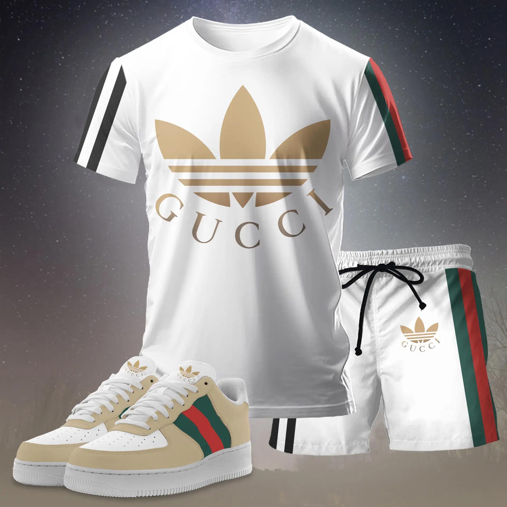 For the girls who love sporty clean vibes, minimal logo stripe tee outfit t-shirt – white with gold graphic print | casual everyday outfit aesthetic ideas T-Shirt Short Sneakers Set