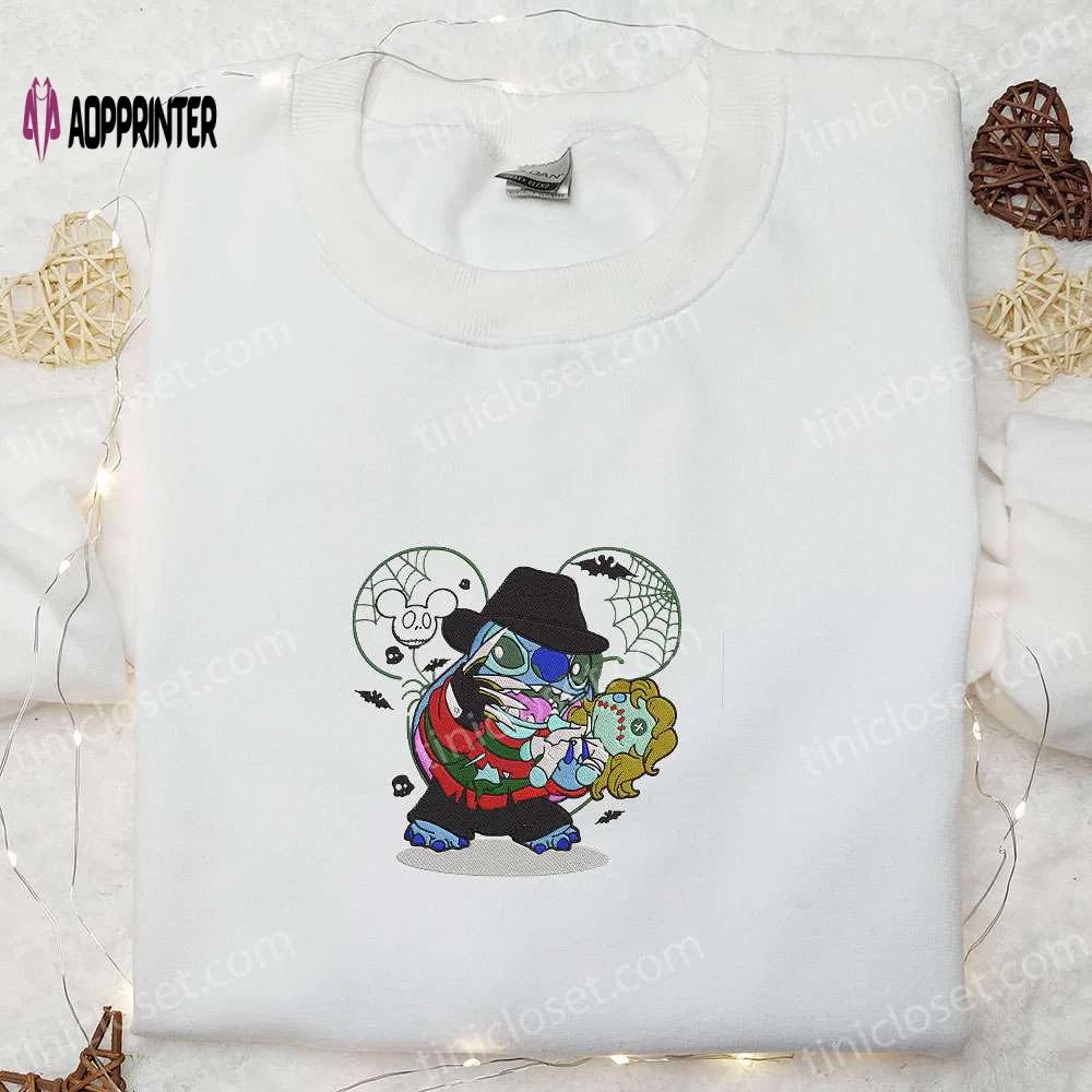 Freddy krueger x stitch disney sweatshirt: horror movie embroidered hoodie & halloween shirt Embroidered Shirt