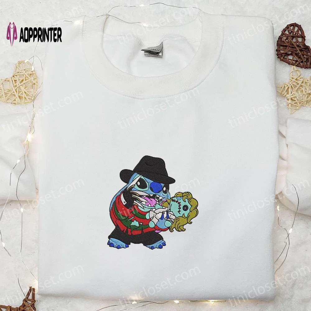 Freddy krueger x stitch doll embroidered sweatshirt – silhouette horror movies hoodie disney halloween gifts Embroidered Shirt