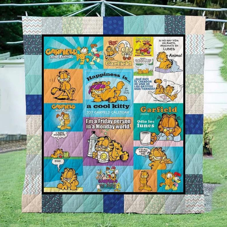 Garfield fleece blanket, garfield and friends blanket, garfield i hate monday blanket, christmas gifts, birthday gifts for kids Quilt Blanket