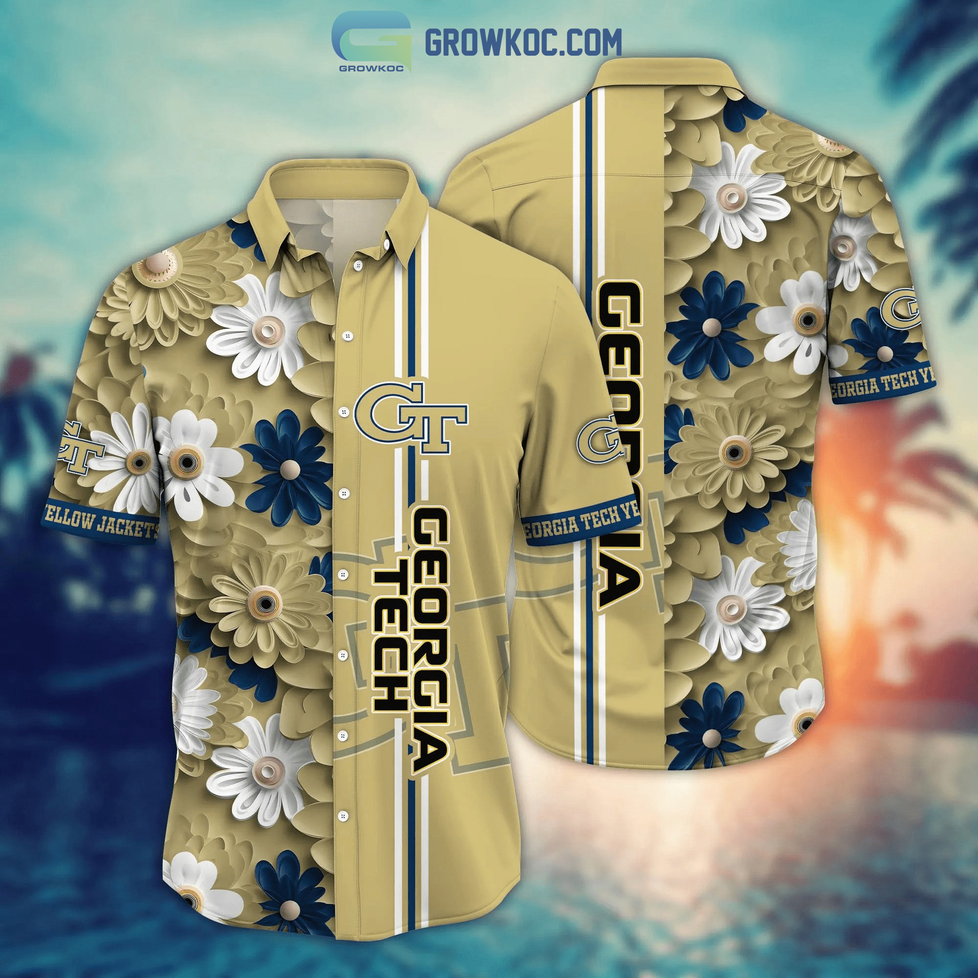 Georgia tech yellow jackets ncaa flower hawaiian shirt Hawaii Shirt Shorts & Flip Flops