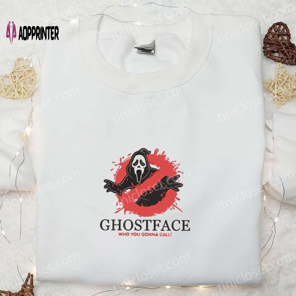 Ghost face embroidered hoodie & spooky t-shirts spirit halloween shirts Embroidered Shirt