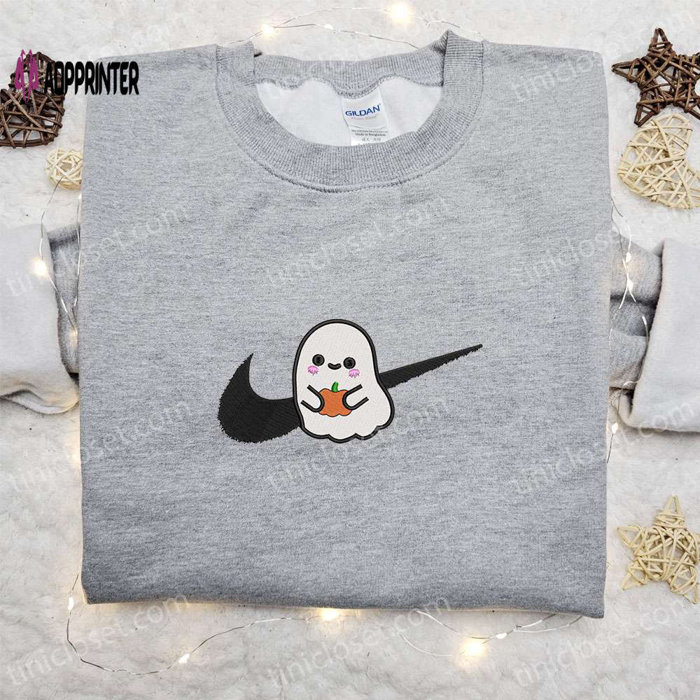 Ghost pumpkin x swoosh embroidered sweatshirt: best halloween gift ideas for family Embroidered Shirt