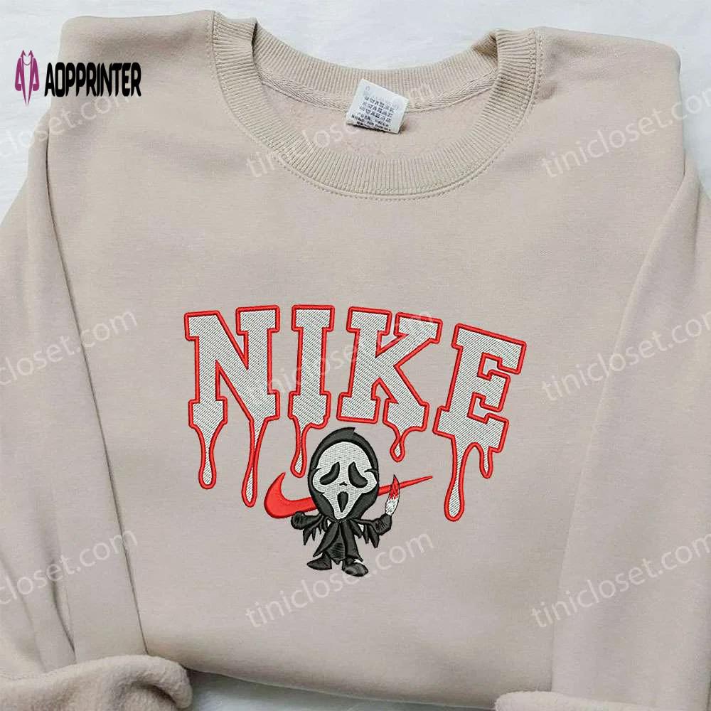Ghostface x nike embroidered sweatshirt: scream movie & nike inspired shirt Embroidered Shirt
