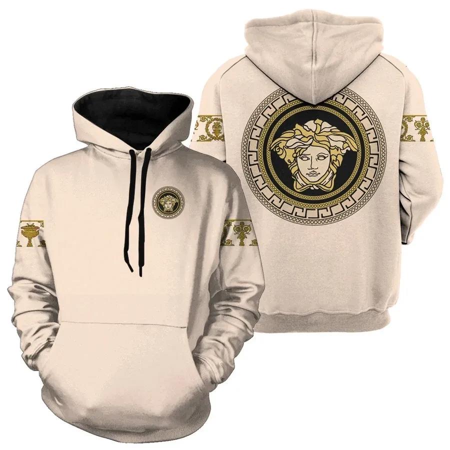 Gianni versace beige unisex hoodie for men women luxury brand clothing clothes outfit Hoodie 3D
