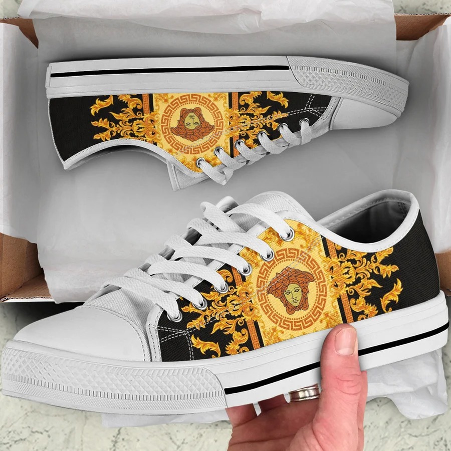 Gianni versace black gold low top canvas shoes sneakers hot best for men women 72 lwcs Low Top Canvas Shoes
