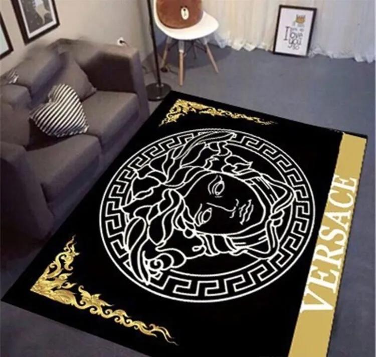 Gianni versace black logo type 257. Upgrade Your Living Room with Luxury Home Decor: Area Carpets, Floor Decor, Door Mats, and Hot Gift Items with style a High-End Fashion Brand Rectangle Rug