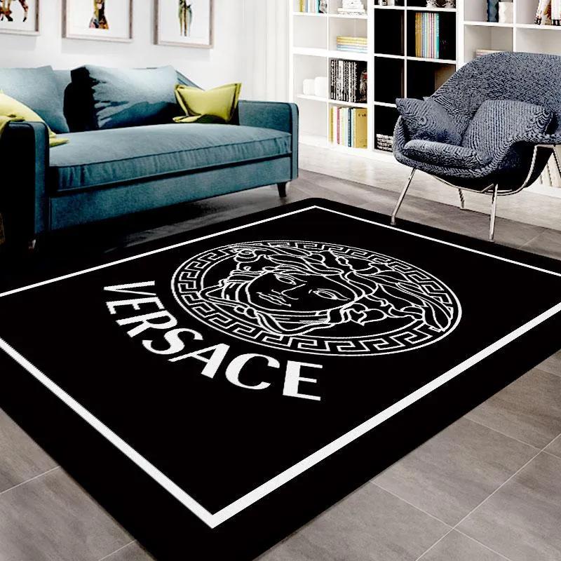 Gianni versace black logo type 259. Upgrade Your Living Room with Luxury Home Decor: Area Carpets, Floor Decor, Door Mats, and Hot Gift Items with style a High-End Fashion Brand Rectangle Rug