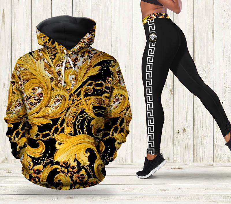 Gianni versace gold hoodie leggings luxury brand clothing clothes outfit for women 128 hcst 73 Hoodie Leggings Set