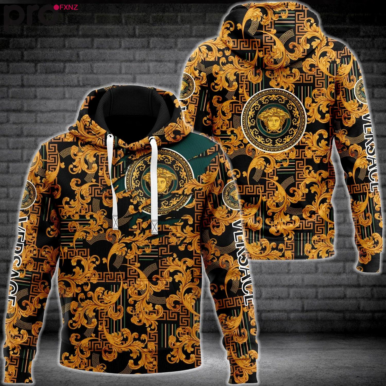 Gianni versace gold unisex hoodie for men women luxury brand clothing clothes outfit Hoodie 3D