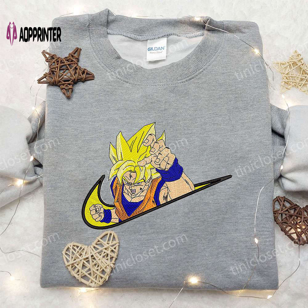 Goku super saiyan 2 x nike swoosh: dragon ball embroidered sweatshirt & shirt by nike Embroidered Shirt