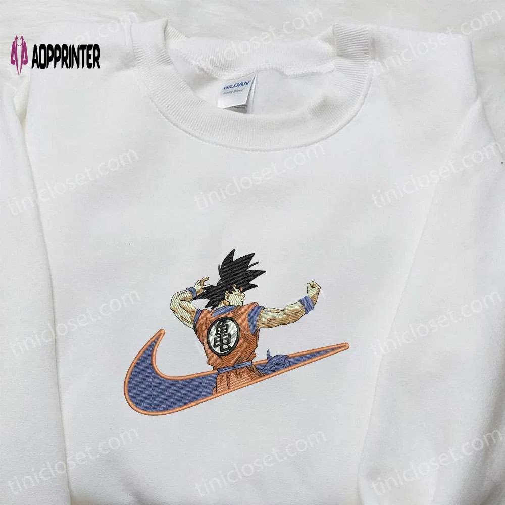 Goku x nike anime swoosh embroidered shirt & dragon ball sweatshirt nike inspired Embroidered Shirt