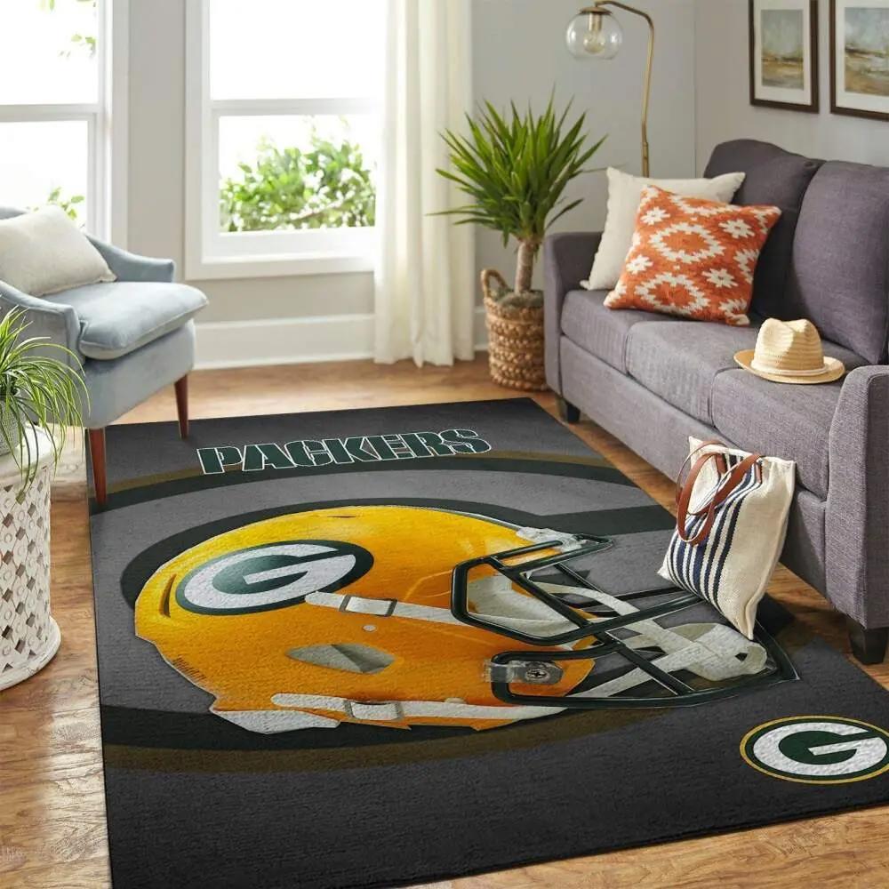 Green bay packers nfl helmet living room carpet sports rug regtangle carpet Rectangle Rug