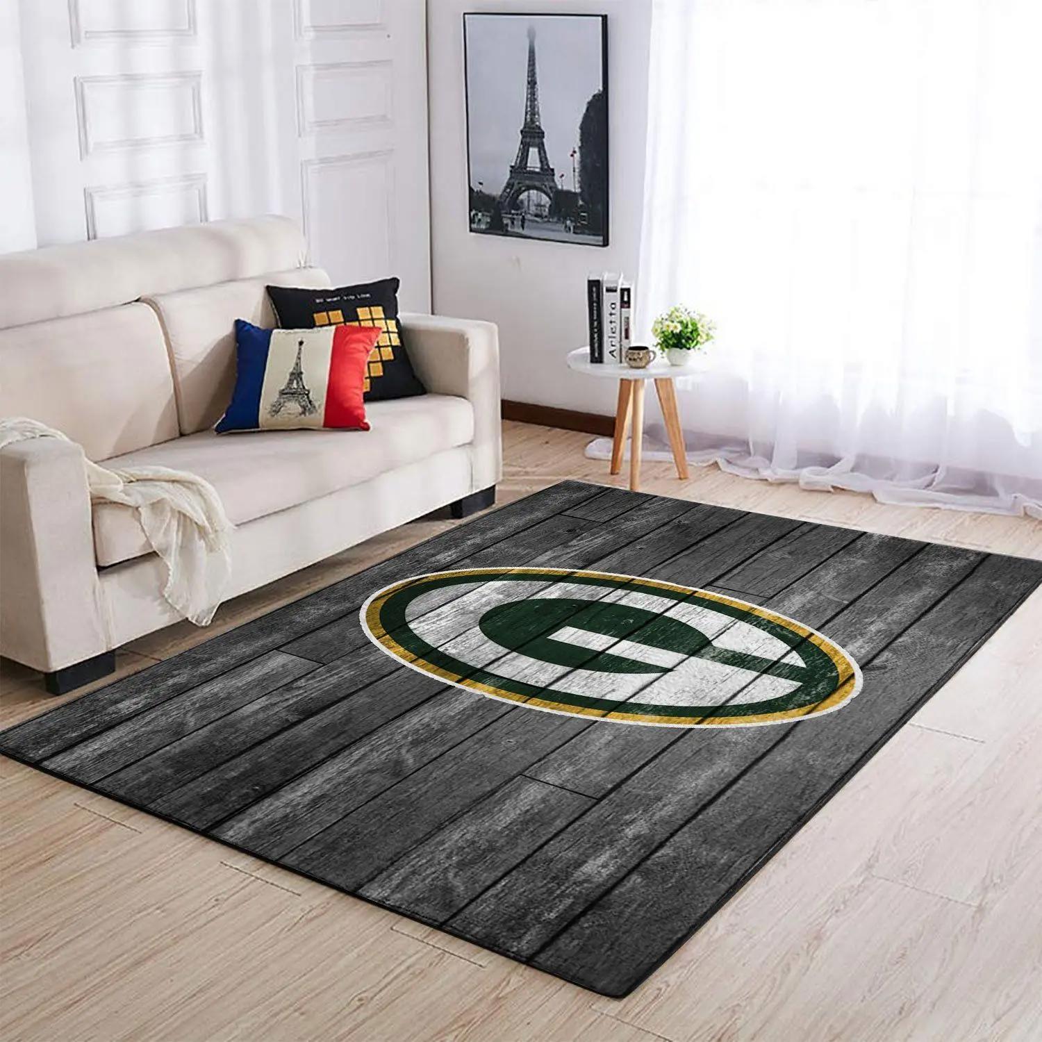 Green bay packers nfl team logo grey area rugs wooden style living room carpet Rectangle Rug