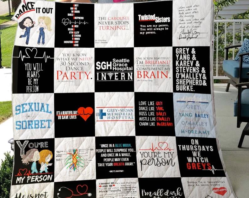 Grey anatomy fleece blanket, grey's anatomy fan gift, it’s a beautiful day to save lives fleece blanket quilt Quilt Blanket