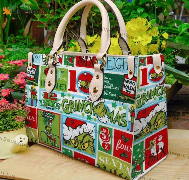 Grinch christmas leather handbag for women gift 2565 Women Leather Hand Bag