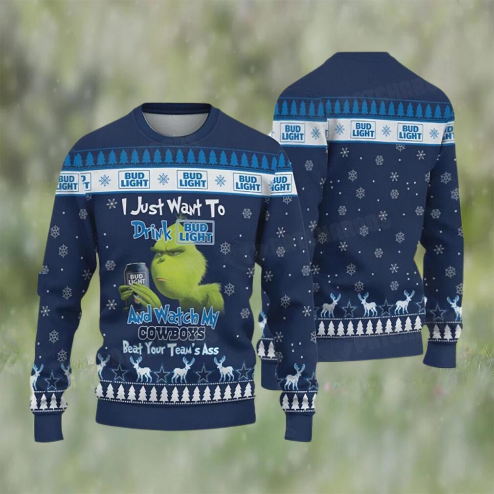 Grinch drink bud light and watch my cowboys ugly christmas sweater funny gift Christmas Ugly Sweater