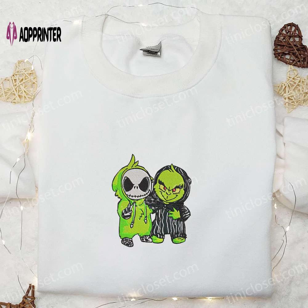 Grinch & jack skellington masquerade embroidered shirt – cool halloween shirts perfect gifts for halloween lovers Embroidered Shirt