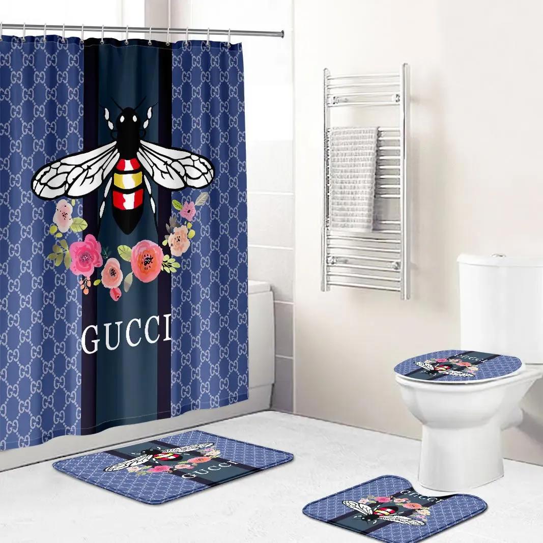Gucci bee purple gc bathroom set luxury fashion brand home decor bath mat hypebeast Bathroom Set