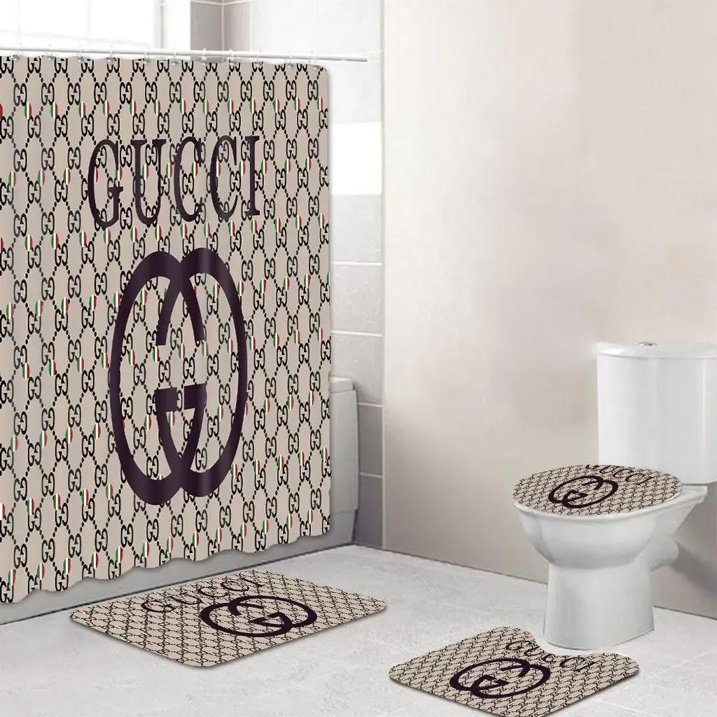 Gucci beige and black luxury fashion brand bath mat bathroom sets home decor hypebeast Bathroom Set