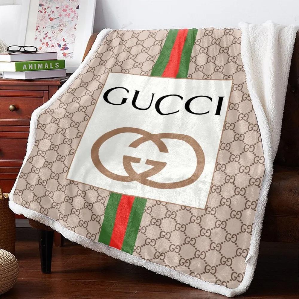 Gucci beige luxury brand premium blanket fleece home decor 4 Blanket Fleece