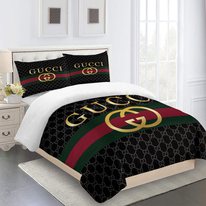 Gucci   black and gold luxury bed sheets  ation Bedding Sets bedclothes bedroom idea bed linen sheets covers blankets home decor duvet bedspread