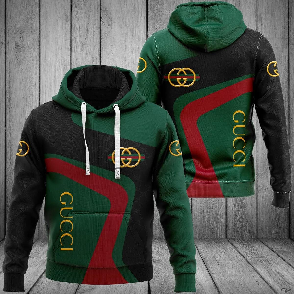 Gucci black green hoodie luxury brand clothing clothes outfit for men Hoodie 3D