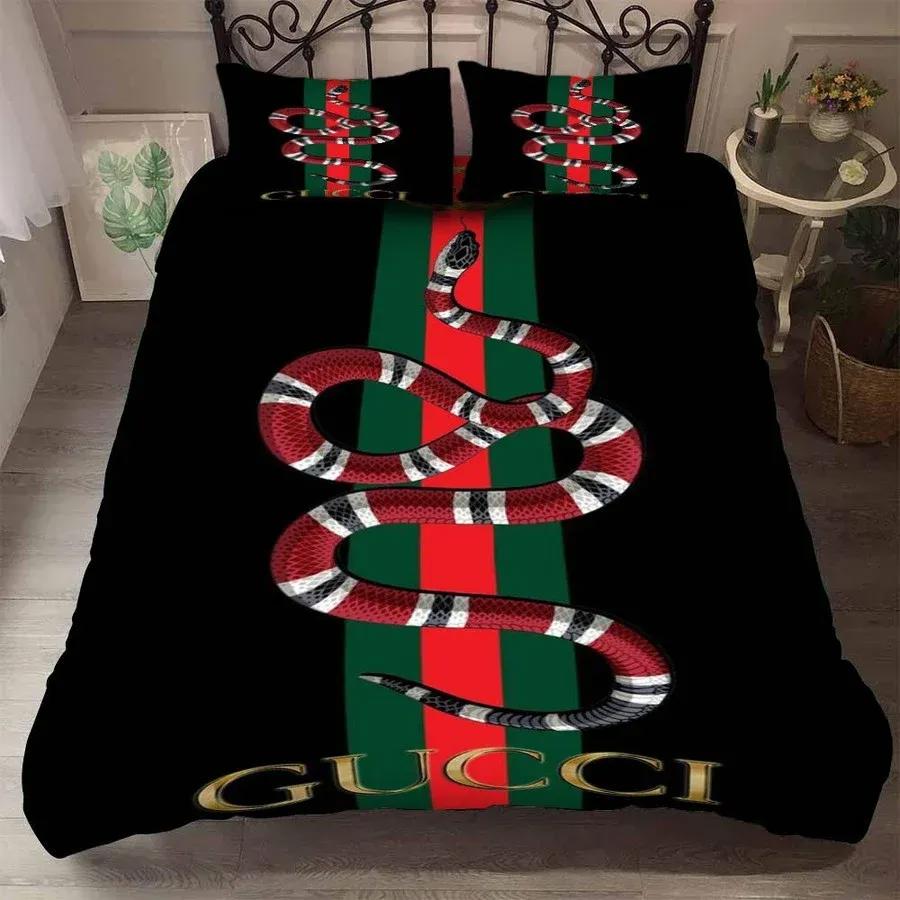 Gucci black snake luxury brand high-end bedding sets, bedroom decor , thanksgiving decorations for home best luxury bed sets gift thankgivings and christmas Bedding Sets