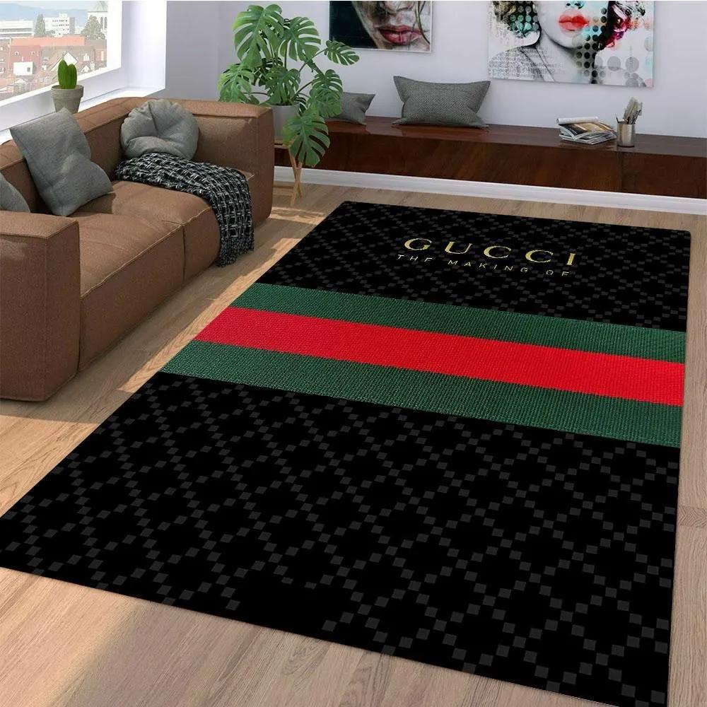 Gucci black stripe logo type 1045. Upgrade Your Living Room with Luxury Home Decor: Area Carpets, Floor Decor, Door Mats, and Hot Gift Items with style a High-End Fashion Brand Rectangle Rug