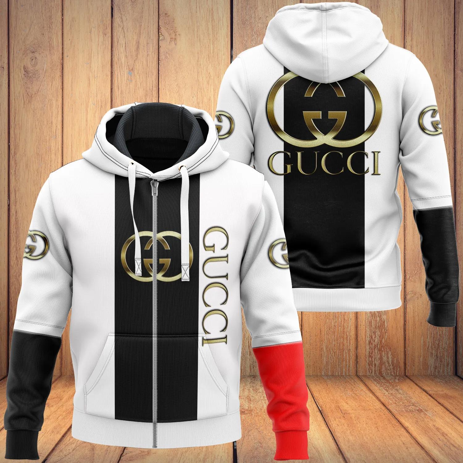 Gucci black white unisex zipper hoodie foren womenuxury brand Zipper Hoodie 3D