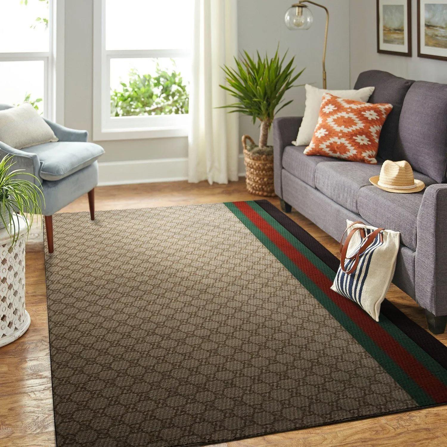 Gucci brown logo type 272. Upgrade Your Living Room with Luxury Home Decor: Area Carpets, Floor Decor, Door Mats, and Hot Gift Items with style a High-End Fashion Brand Rectangle Rug