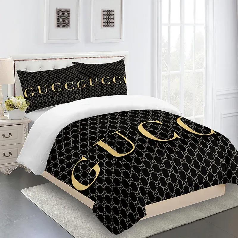 Gucci fashion logo limited luxury brand bedding sets, bedroom decor , thanksgiving decorations for home 01 best luxury bed sets gift thankgivings and christmas Bedding Sets