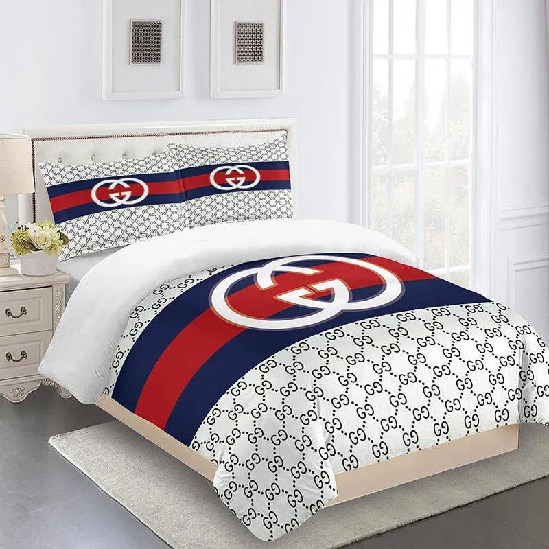 Gucci fashion logo limited luxury brand bedding sets, bedroom decor , thanksgiving decorations for home 02 best luxury bed sets gift thankgivings and christmas Bedding Sets