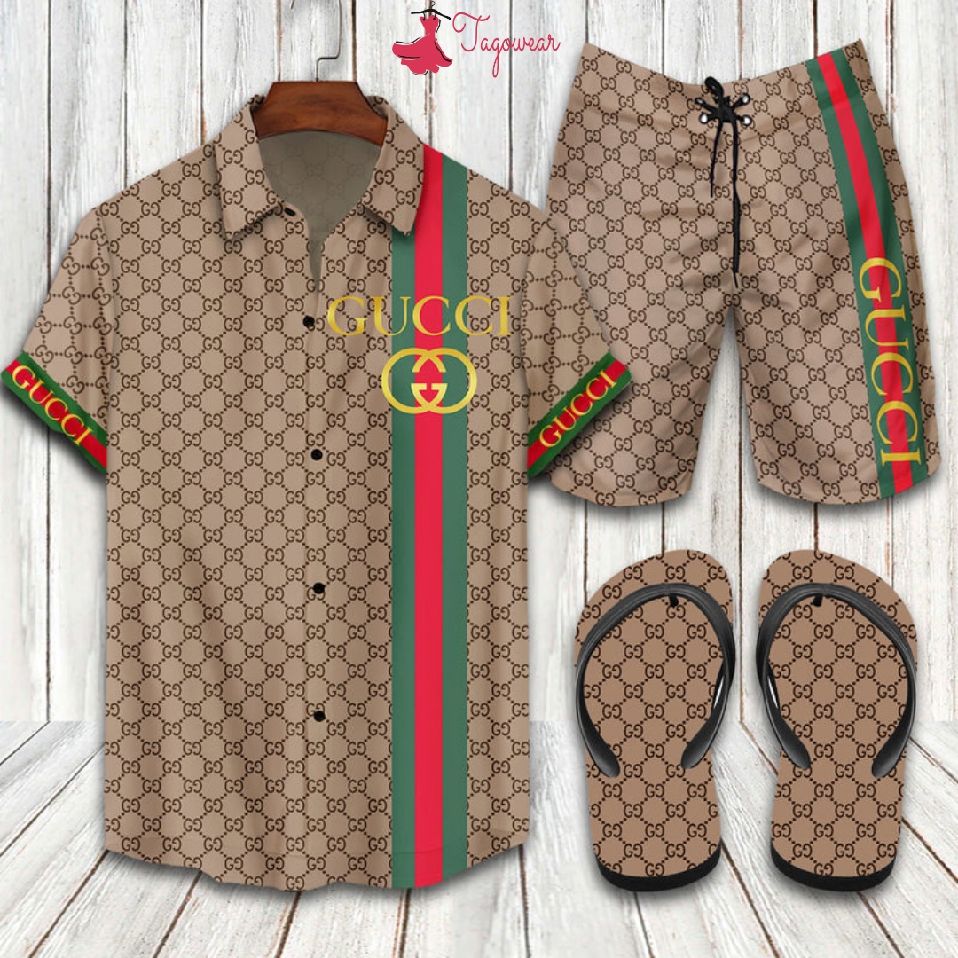 Gucci  flip flops and combo hawaiian shirt, beach shorts luxury summer clothes style #190 Hawaii Shirt Shorts & Flip Flops