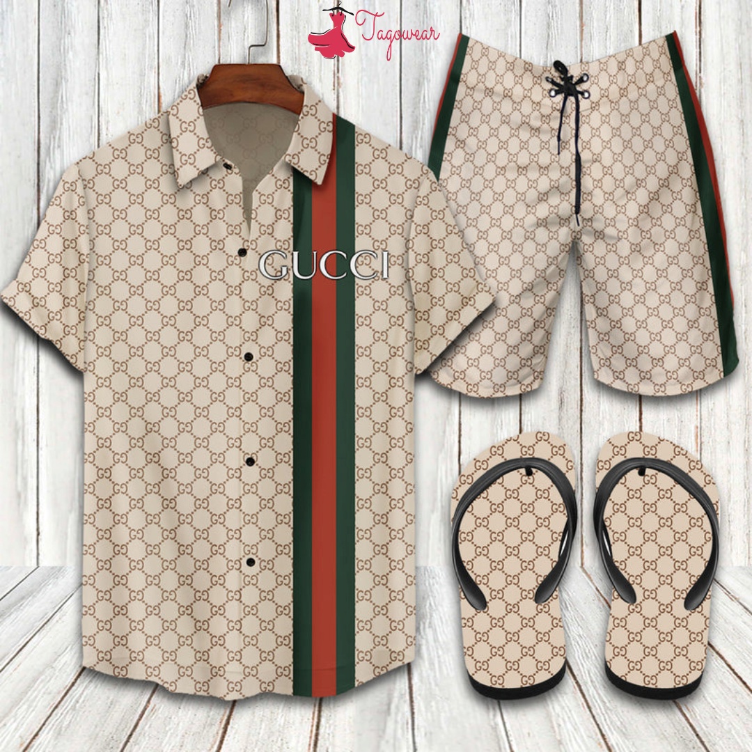 Gucci  flip flops and combo hawaiian shirt, beach shorts luxury summer clothes style #199 Hawaii Shirt Shorts & Flip Flops