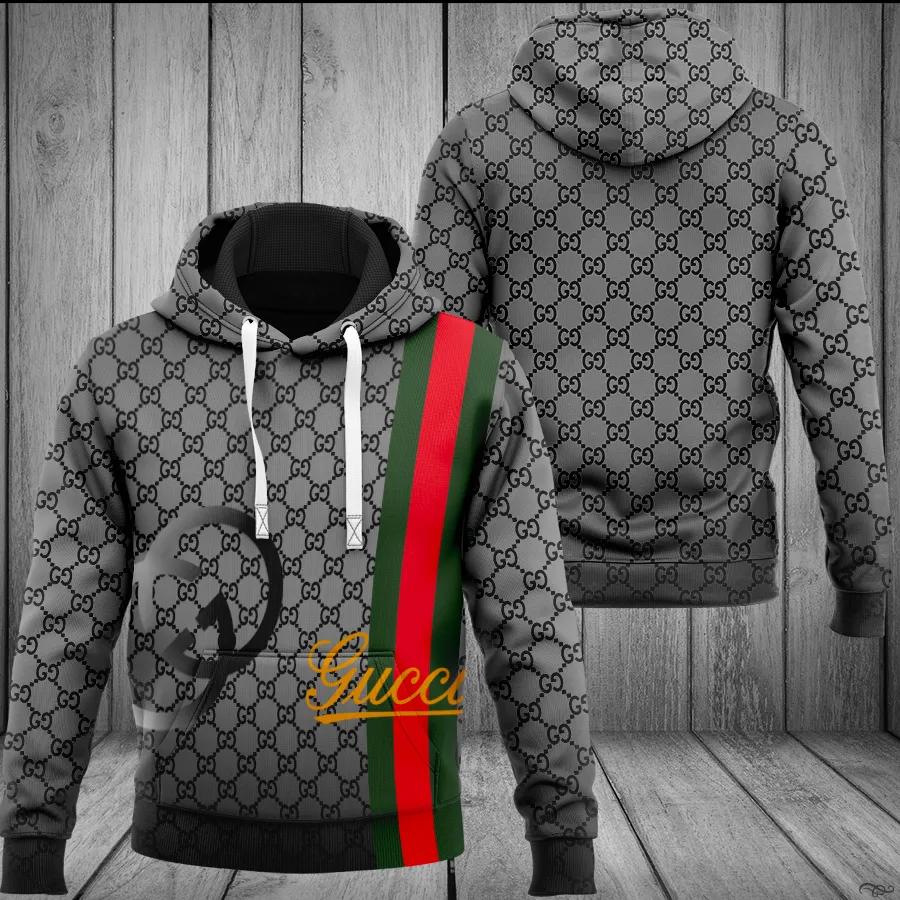 Gucci grey luxury unisex hoodie luxury brand outfit for men women Hoodie 3D