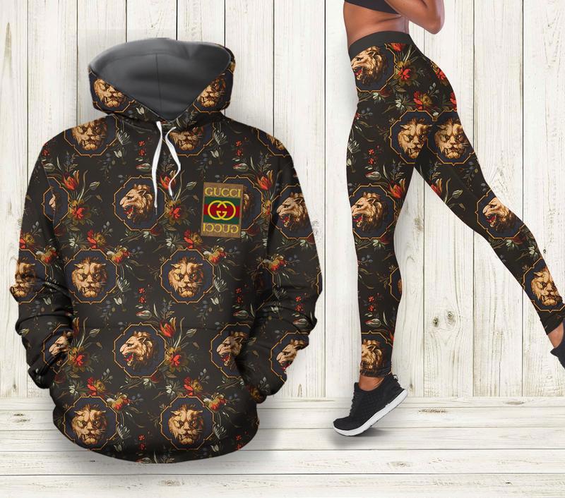 Gucci lion hoodie leggings luxury brand clothing clothes outfit for women 147 hcst 54 Hoodie Leggings Set