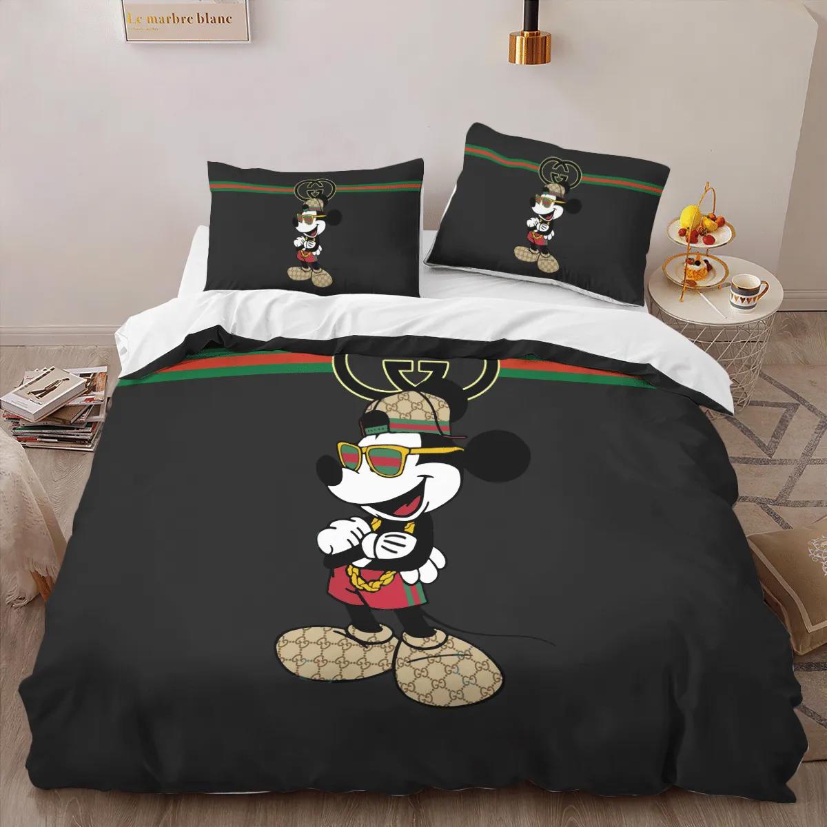 Gucci mickey black limited luxury brand high-end bedding sets, bedroom decor , thanksgiving decorations for home best luxury bed sets gift thankgivings and christmas Bedding Sets