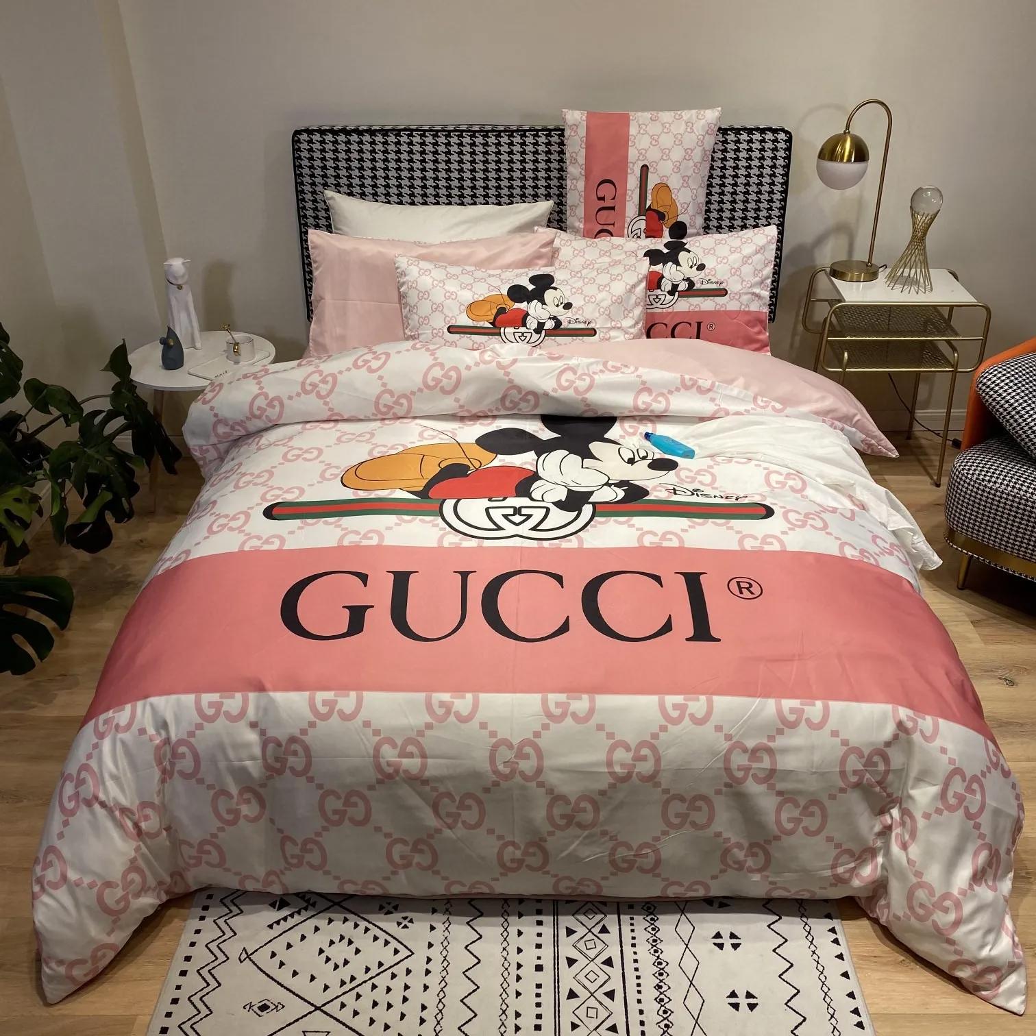 Gucci mickey luxury brand bedding sets bedspread duvet cover set, bedroom decor , thanksgiving decorations for home Bedding Sets