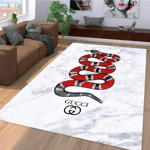 Gucci red snake logo type 949. Upgrade Your Living Room with Luxury Home Decor: Area Carpets, Floor Decor, Door Mats, and Hot Gift Items with style a High-End Fashion Brand Rectangle Rug