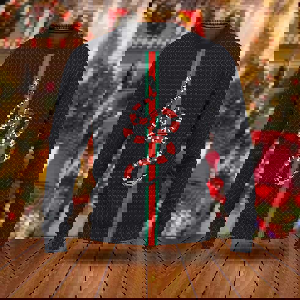 Gucci snake luxury ugly christmas sweaterhot 2025 style 297 Christmas Ugly Sweater