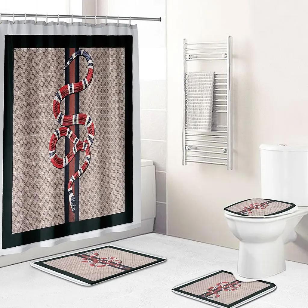Gucci snake red gc bathroom set hypebeast bath mat luxury fashion brand home decor Bathroom Set
