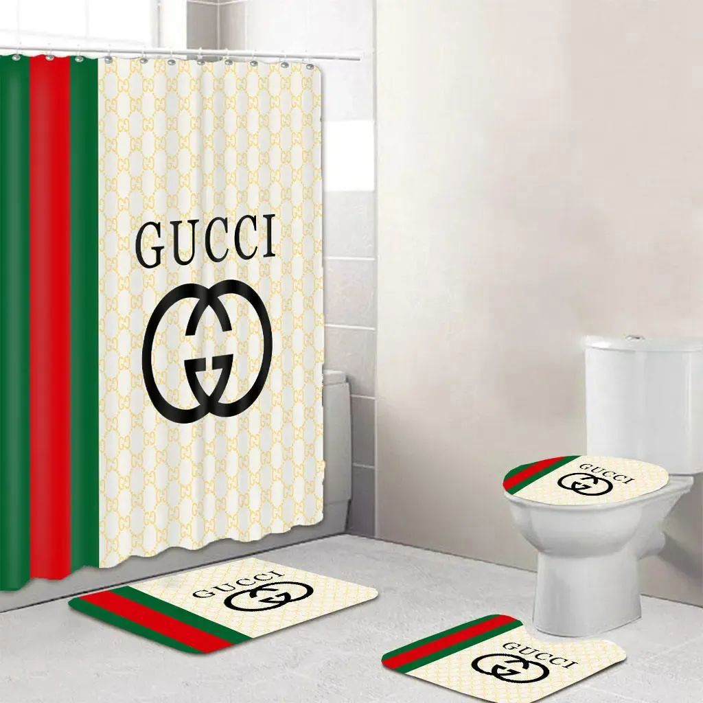 Gucci stripe bathroom sets hypebeast home decor bath mat luxury fashion brand Bathroom Set